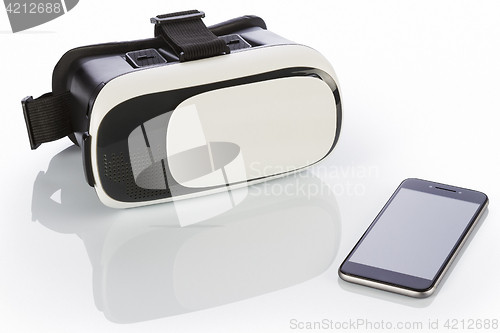 Image of VR Glasses and smartphone on white