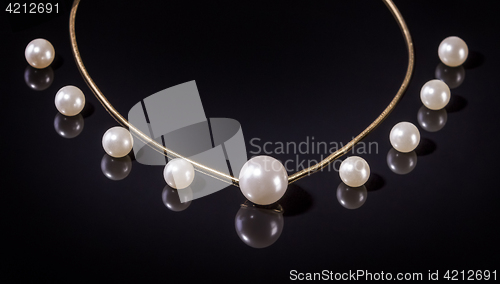 Image of White pearls necklace on black background