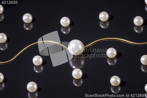 Image of White pearls necklace on black background