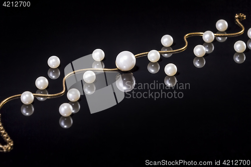 Image of White pearls necklace on black background