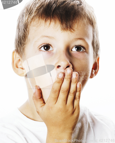 Image of young pretty boy wondering face isolated gesture close up