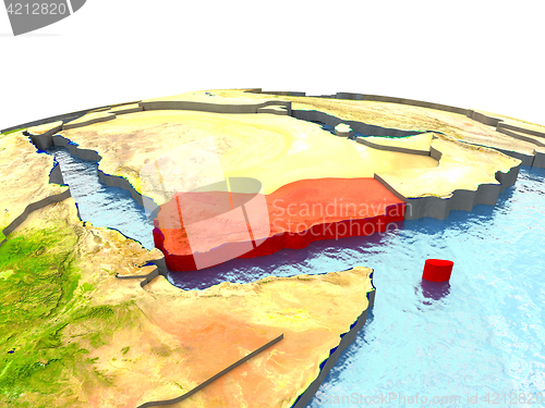 Image of Yemen on Earth in red