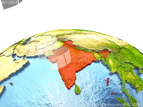 Image of India on Earth in red