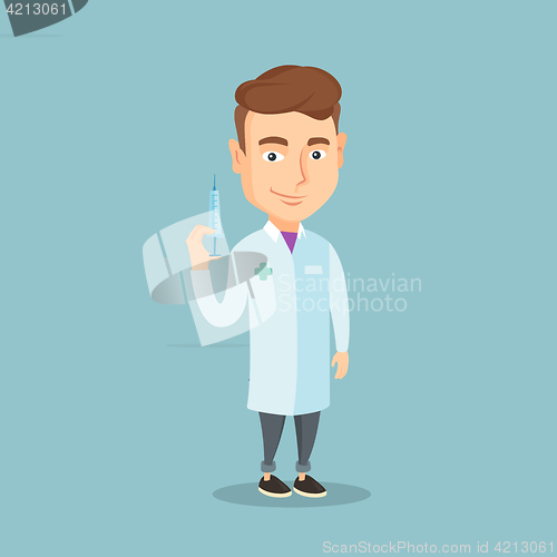 Image of Doctor holding syringe vector illustration.