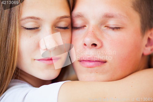 Image of Lifestyle. Beautiful couple in bed