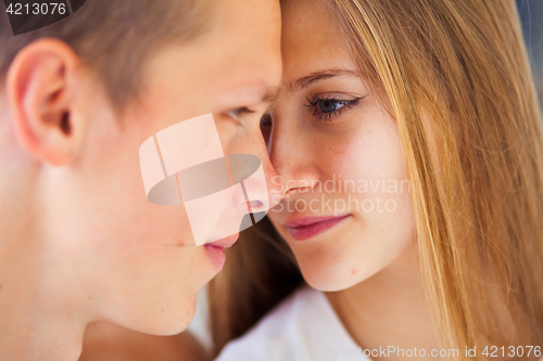 Image of Lifestyle. Beautiful couple in bed