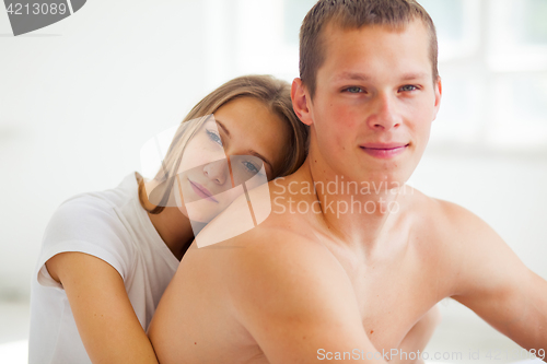 Image of Lifestyle. Beautiful couple in bed