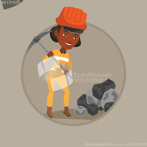 Image of Miner working with pickaxe vector illustration.