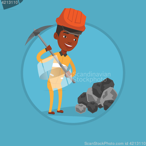 Image of Miner working with pickaxe vector illustration.