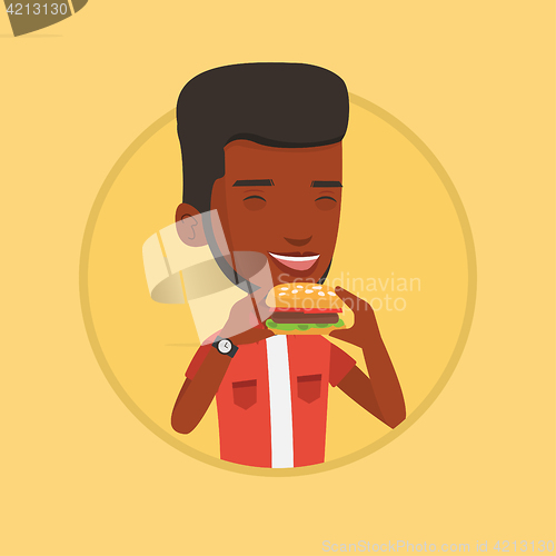 Image of Man eating hamburger vector illustration.