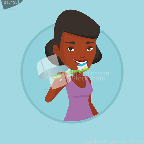 Image of Woman brushing her teeth vector illustration.