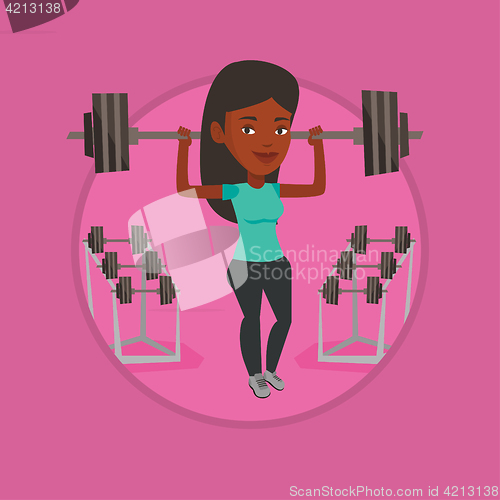 Image of Woman lifting barbell vector illustration.