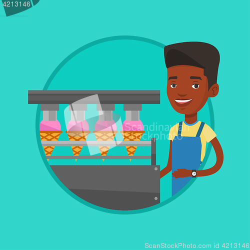 Image of Worker of factory producing ice-cream.