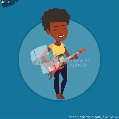 Image of Woman playing electric guitar vector illustration.