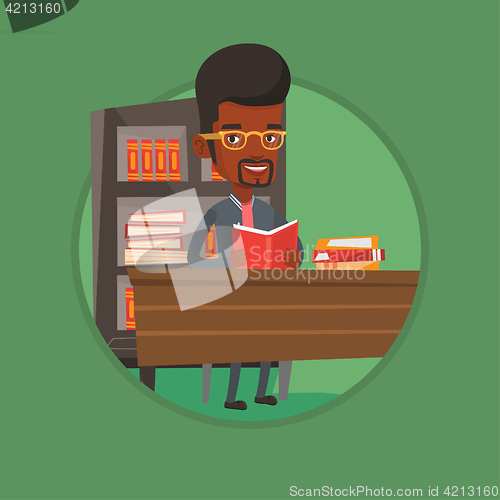 Image of Student reading book vector illustration.
