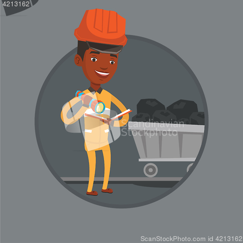 Image of Miner checking documents vector illustration.