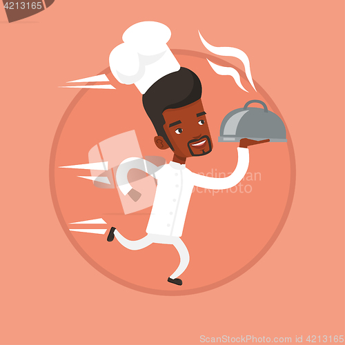 Image of Chef running with cloche vector illustration.