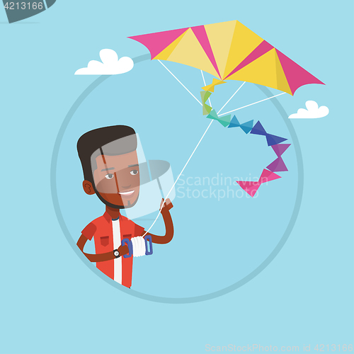 Image of Young man flying kite vector illustration.