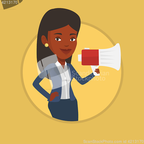 Image of Young woman speaking into megaphone.