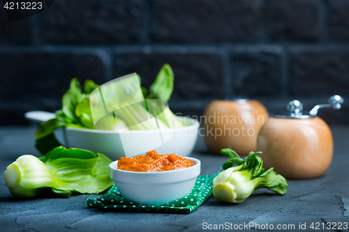 Image of pak choi with sauce