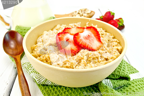 Image of Oatmeal with strawberries on light board