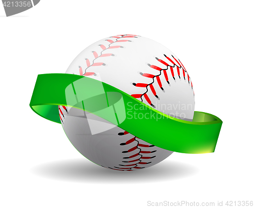 Image of Vector baseball on white background with green ribbon.