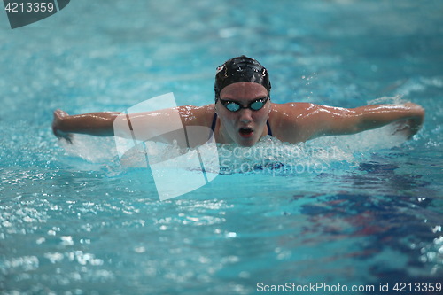 Image of  Swimming  style  butterfly Women front Low angle view