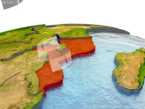 Image of Mozambique on Earth in red