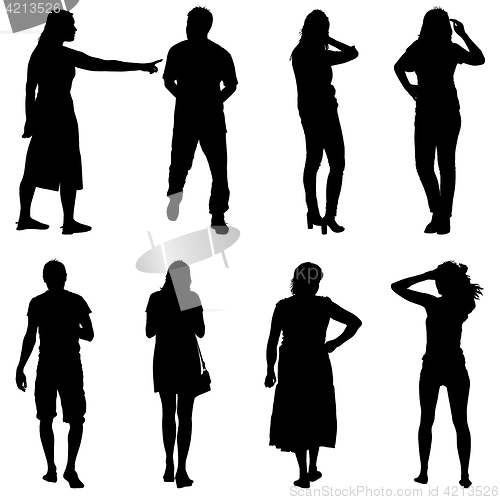 Image of Black silhouettes of beautiful man and woman on white background. illustration