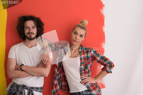Image of couple in love  over color background