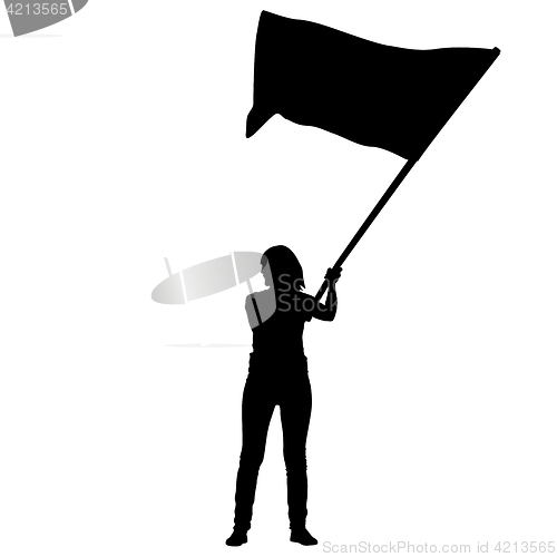 Image of Black silhouettes of woman with flags on white background