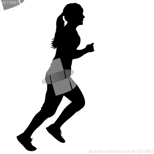 Image of Black Silhouettes Runners sprint women on white background