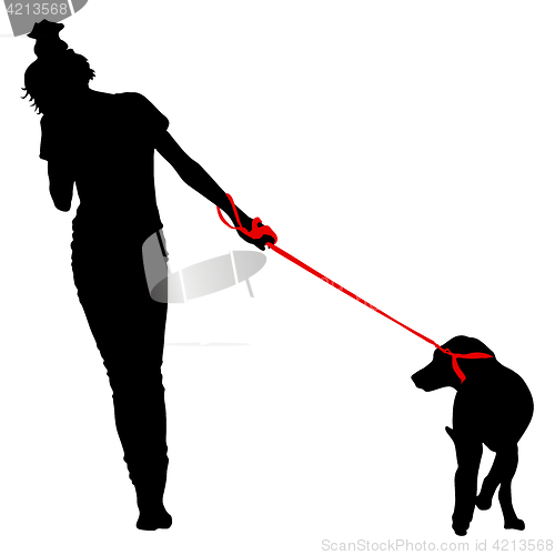 Image of Silhouette of people and dog. illustration