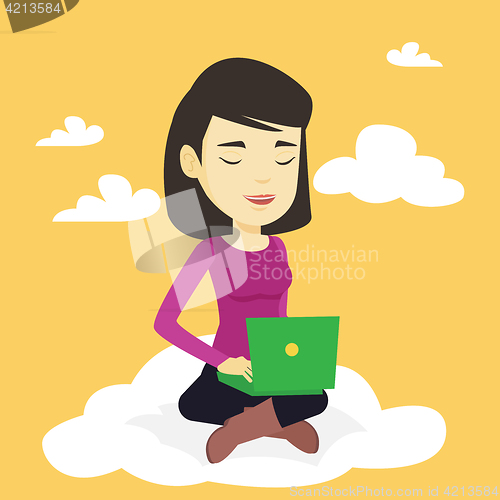 Image of Woman using cloud computing technology.