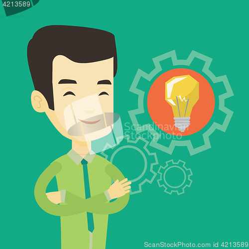 Image of Man with business idea bulb in gear.