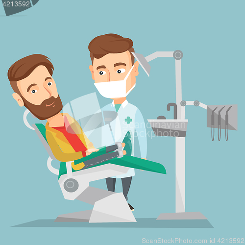 Image of Patient and doctor at dentist office.