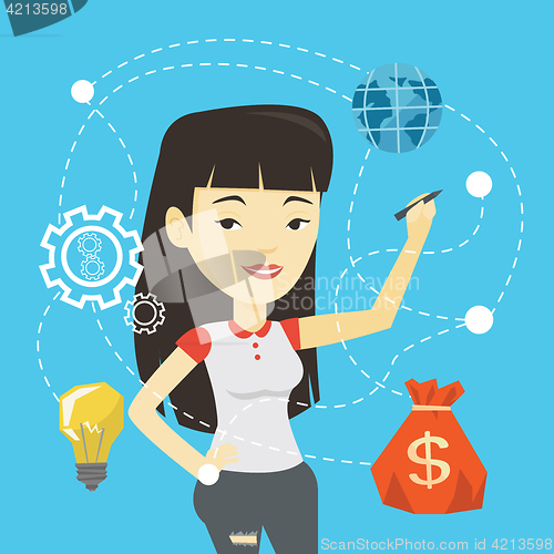 Image of Woman writing cloud computing on virtual screen.