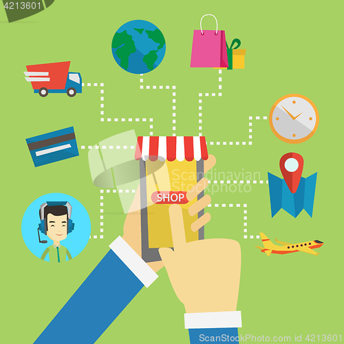 Image of Online shopping vector flat design illustration.