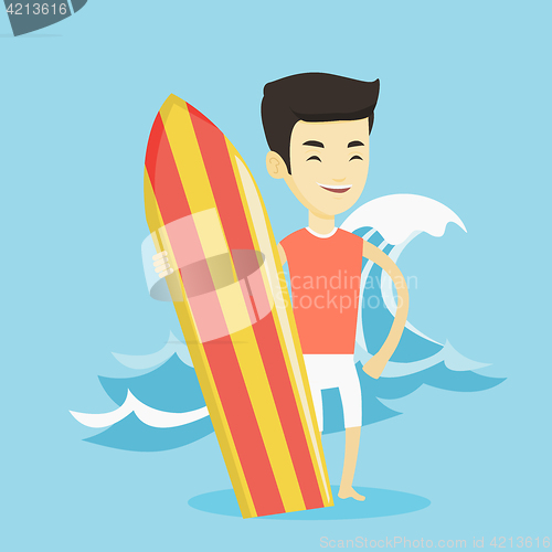 Image of Surfer holding surfboard vector illustration.
