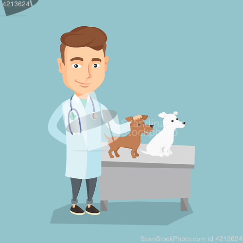 Image of Veterinarian examining dogs vector illustration.