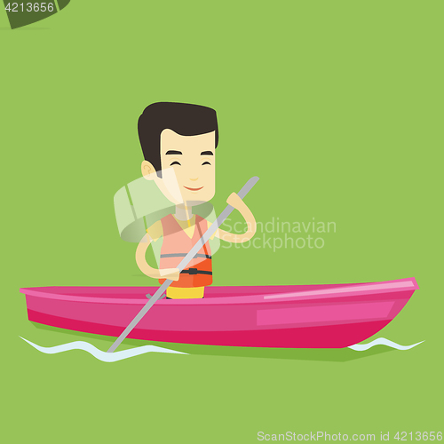 Image of Man riding in kayak vector illustration.