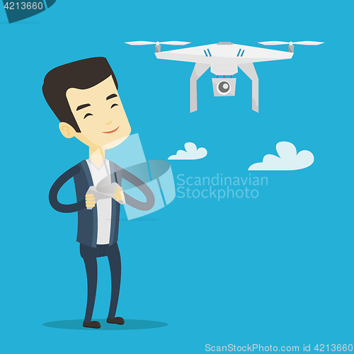 Image of Man flying drone vector illustration.