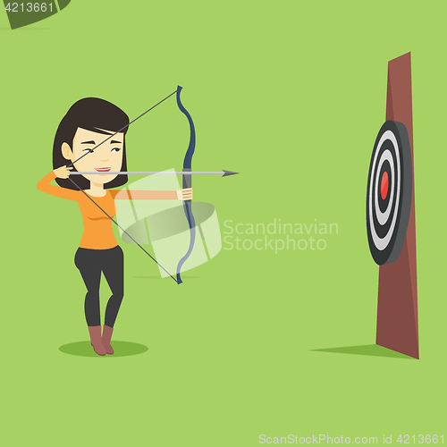 Image of Archer aiming with bow and arrow at the target.