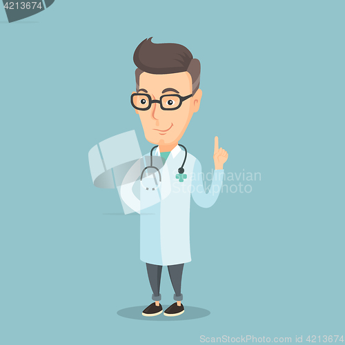 Image of Doctor showing finger up vector illustration.