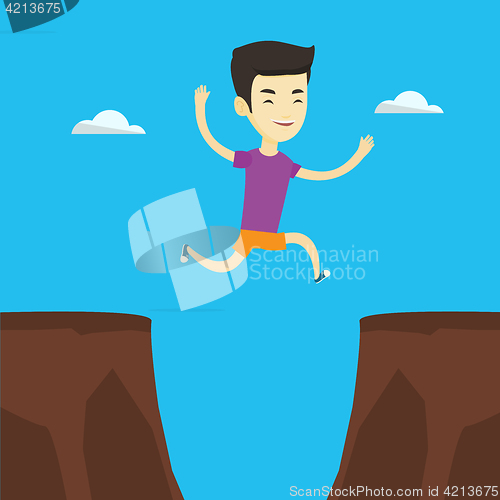 Image of Sportsman jumping over cliff vector illustration.