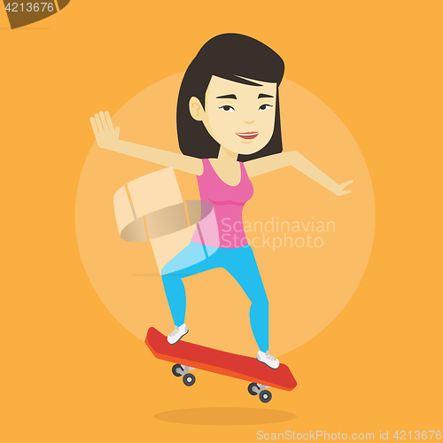 Image of Woman riding skateboard vector illustration.
