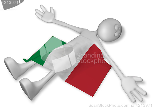 Image of dead cartoon guy and flag of italy - 3d illustration