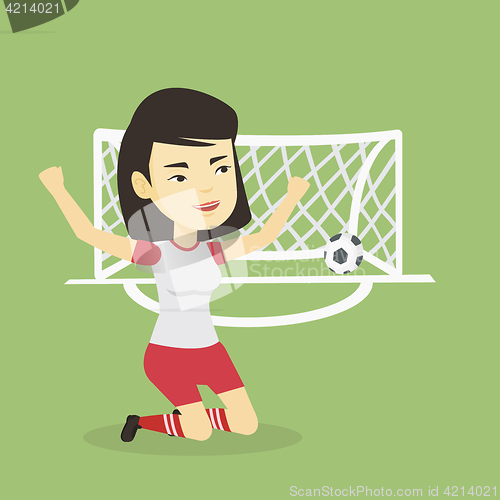 Image of Soccer player celebrating scoring goal.