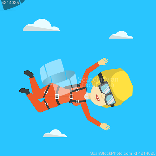 Image of Asian parachutist jumping with parachute.