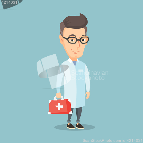 Image of Doctor holding first aid box vector illustration.